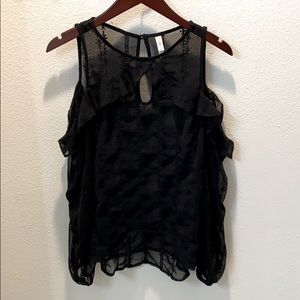 Black Lace Cold Shoulder Top
